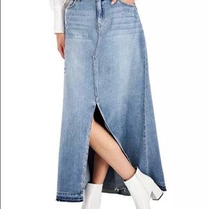 Denim Maxi Skirt with Front Slit